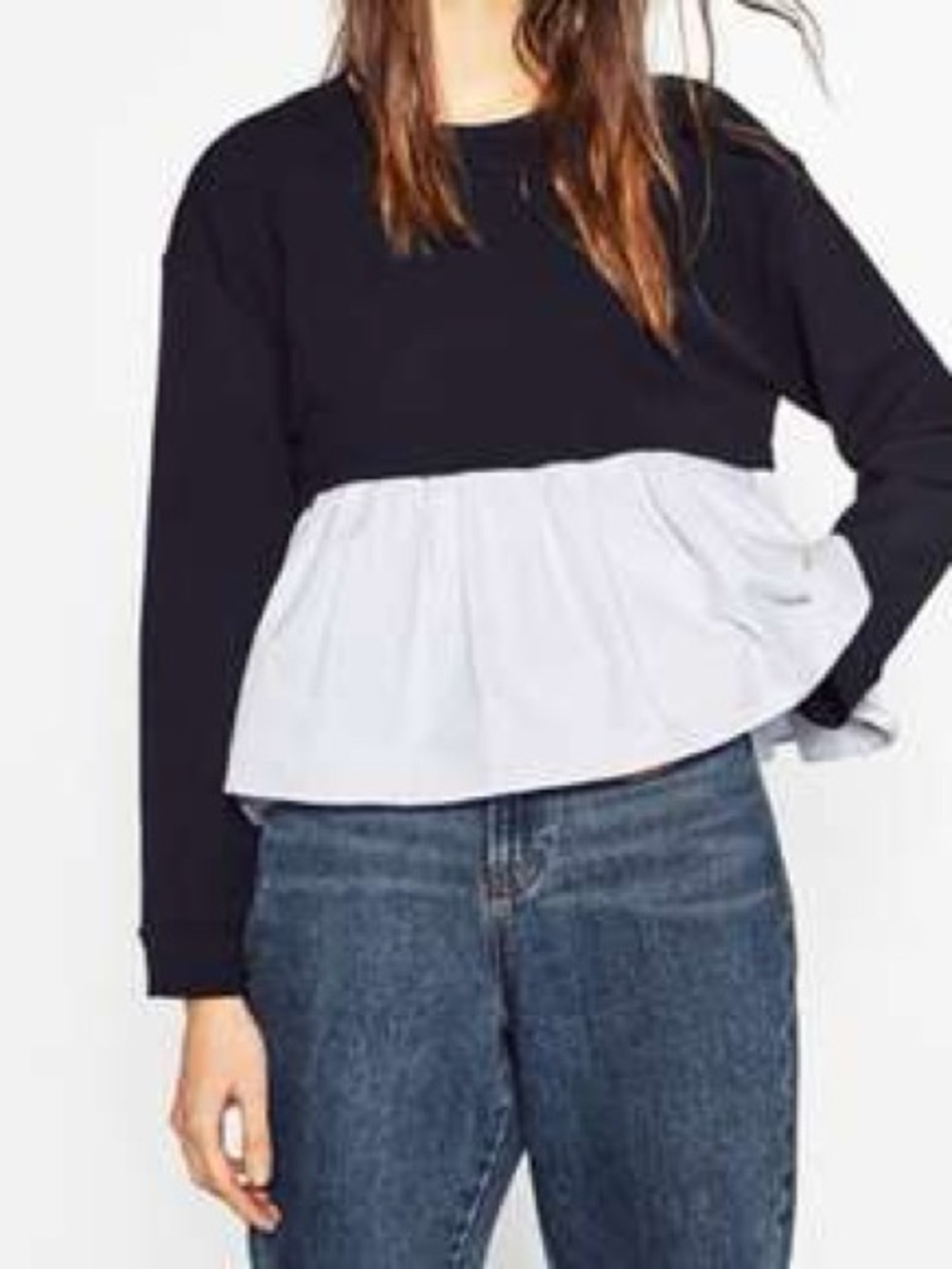 Zara Black and White Layered Peplum Sweatshirt